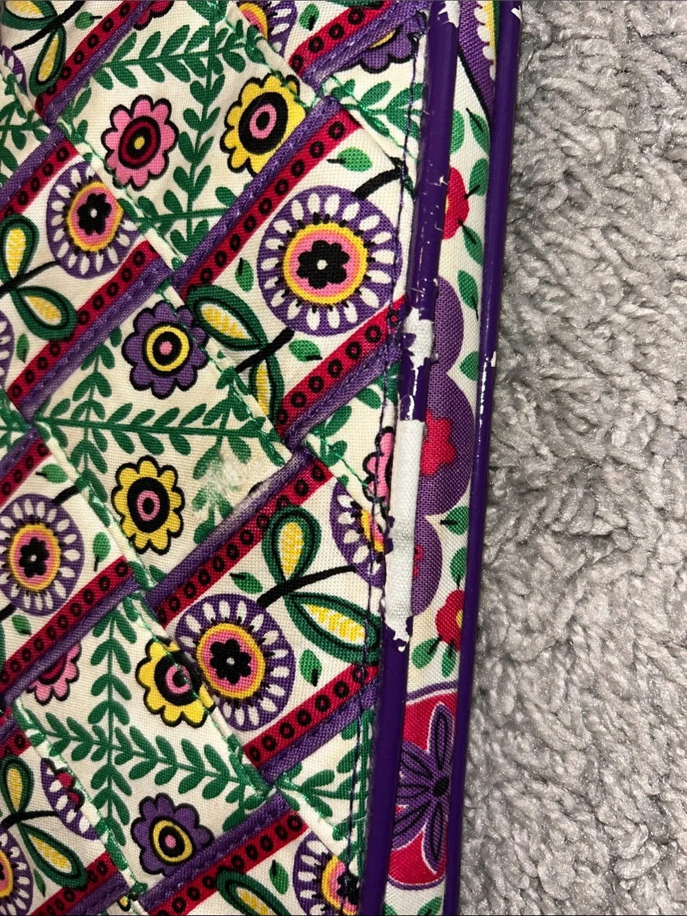Vera Bradley Multicolor Floral Quilted Wristlet Wallet with Purple Trim